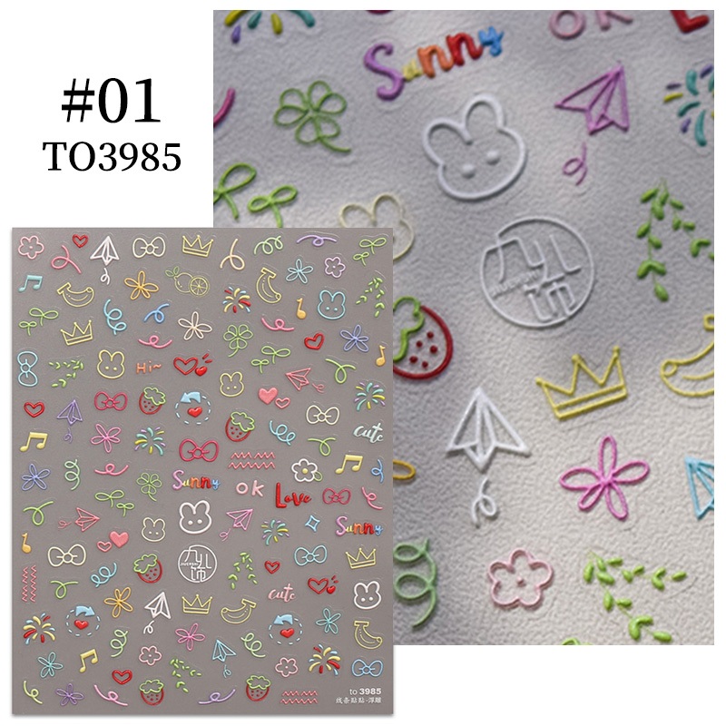 UR SUGAR 5D สติกเกอร์ดอกไม้เล็บ Decals สตรอเบอร์รี่ตกแต่งเล็บฤดูใบไม้ผลิฤดูร้อนกาวเจล Sliders อุปกรณ์ทําเล็บ