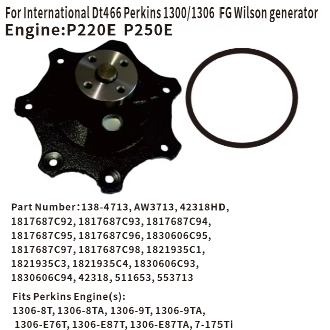 ปั๊มน้ําทดแทนสําหรับ International DT466 Perkins P220E P250E 1300/1306 FG Wilson เครื่องกําเนิดไฟฟ้า