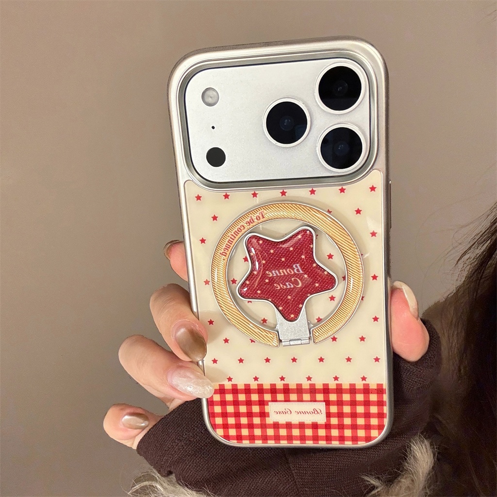 สําหรับIphone Case 17 Pro Max 16 Pro Max 15 Pro Maxขอบเงินสีเหลืองพร้อมเคสโทรศัพท์Starสีแดง