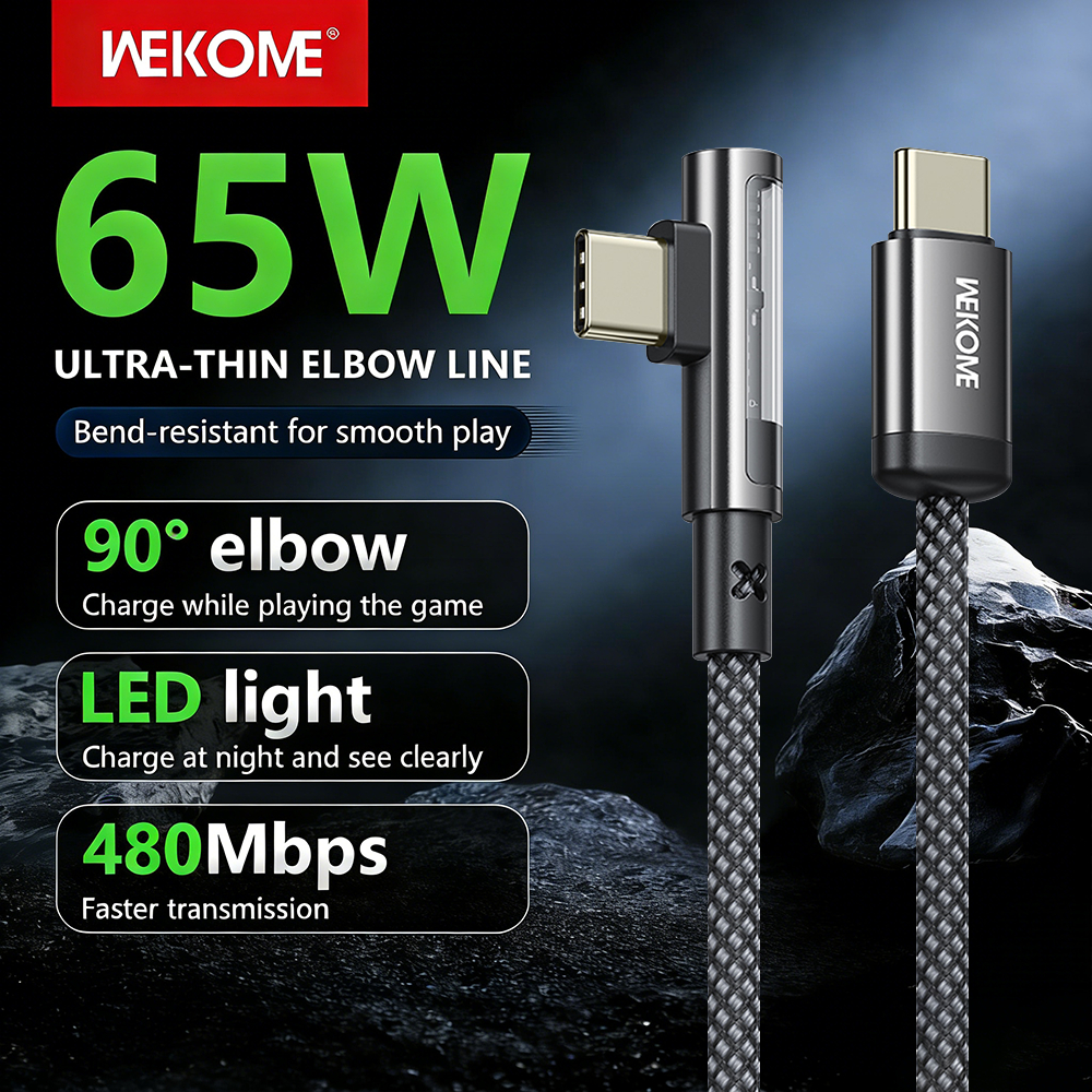 WEKOME CC3 สายชาร์จเกม 90° สำหรับเล่นเกม 35W Ligh&ning 65W Type-C ยาว 1เมตร