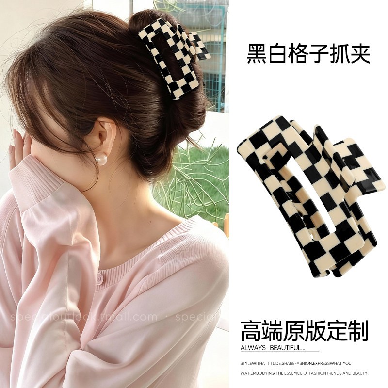 คลิปหนีบผมลายปลาฉลาม สีดำและสีขาว ขนาดใหญ่ สำหรับผู้หญิง ใหม่ในปี 2026
