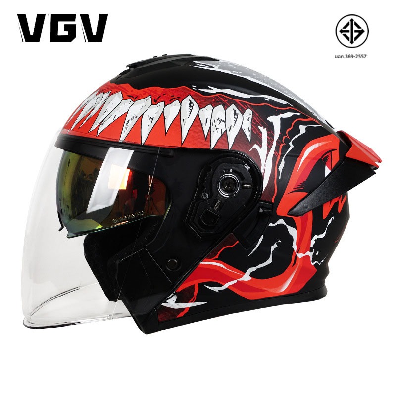 VGV หมวกกันน๊อค ดีไซน์ใหม่ ECE+TISI 3/4 ครึ่งใบ ปีกหลัง 2 ชั้น ติดตั้งบลูทูธได้ ซับในถอดซักได้ เลนส์