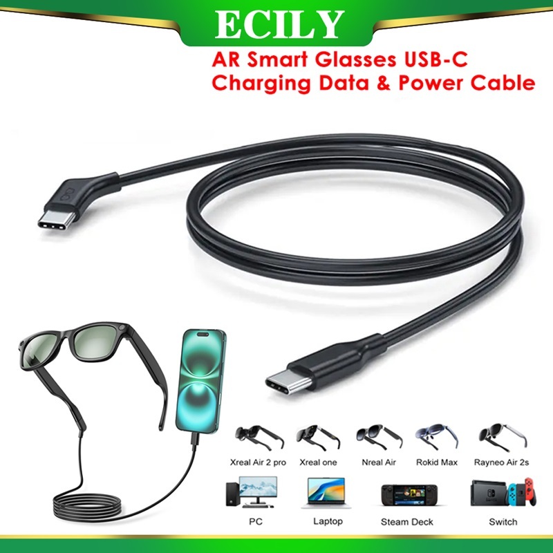 ข้อมูลการชาร์จ Ecily Usb-C ในแว่นตา Ar และสายไฟสําหรับ Rayneo/Xreal/Rokid/Viture Ar แว่นตาอัจฉริยะ