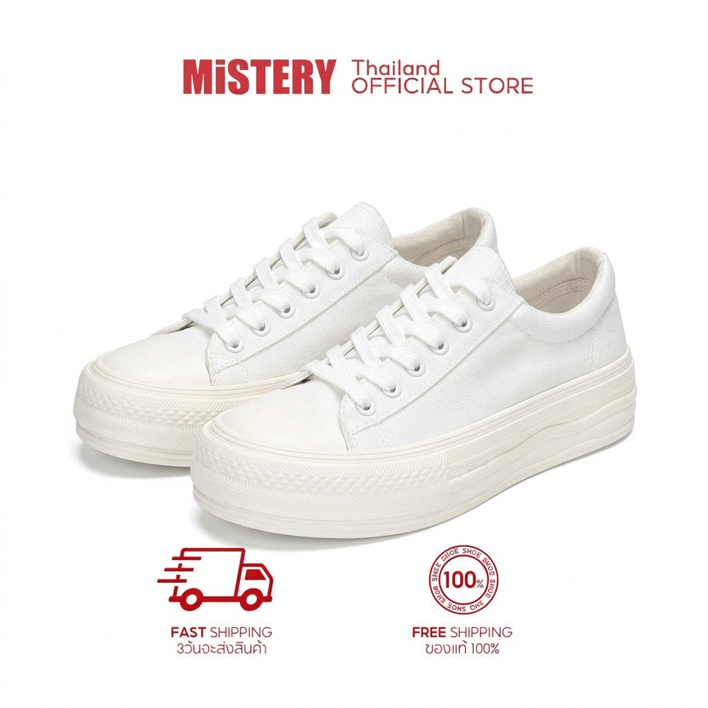 MiSTERY รองเท้าผ้าใบผู้หญิง รุ่น CREAM สีขาว ไซส์ 35-40 MIS-614