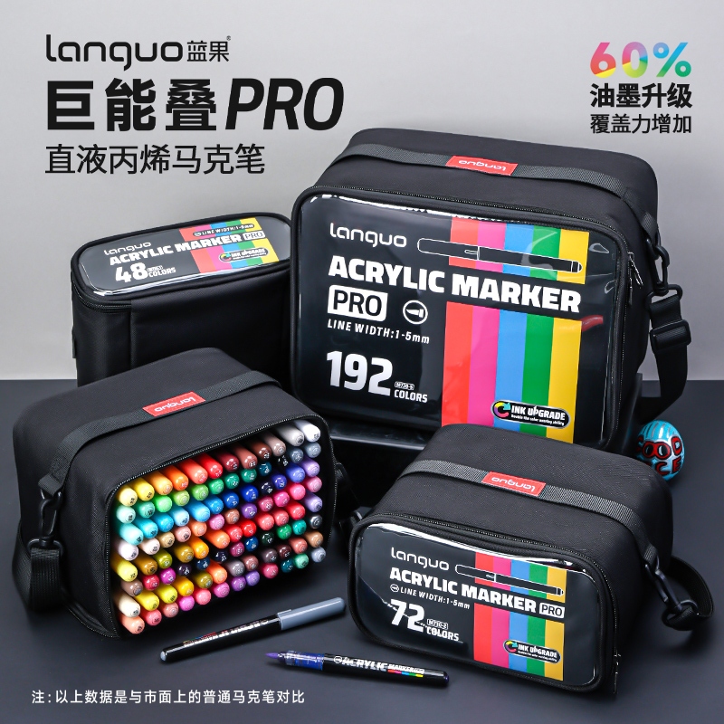Languo 72 สีอะคริลิค Marker Pro หมึกอัพเกรดโดยตรง Liquid Soft Tip 46 สีกันน้ํา Art ปากกาวาด DIY หัตถกรรมของขวัญที่สมบูรณ์แบบ