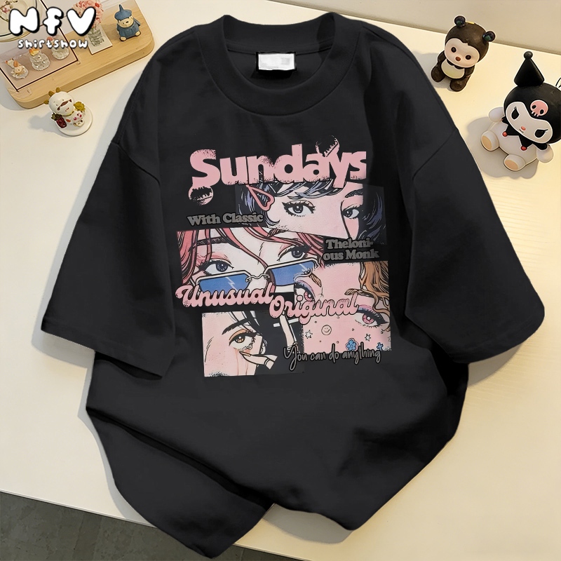 NFVใหม่ล่าสุด ลายพิมพ์สาวอนิเมะ เสื้อยืดผู้หญิง oversized เนือ้ผ้าน้ำหนักเบา ผ้าฝ้ายแท้ ทรงหลวมYG200