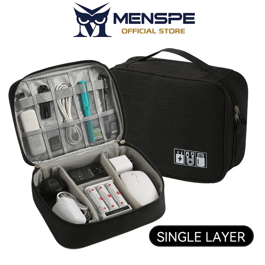 MENSPE Digital Storage Bag Travel Organizer Double Layer ความจุขนาดใหญ่กระเป๋าแกดเจ็ตอิเล็กทรอนิกส์ USB Cable Storage Bags