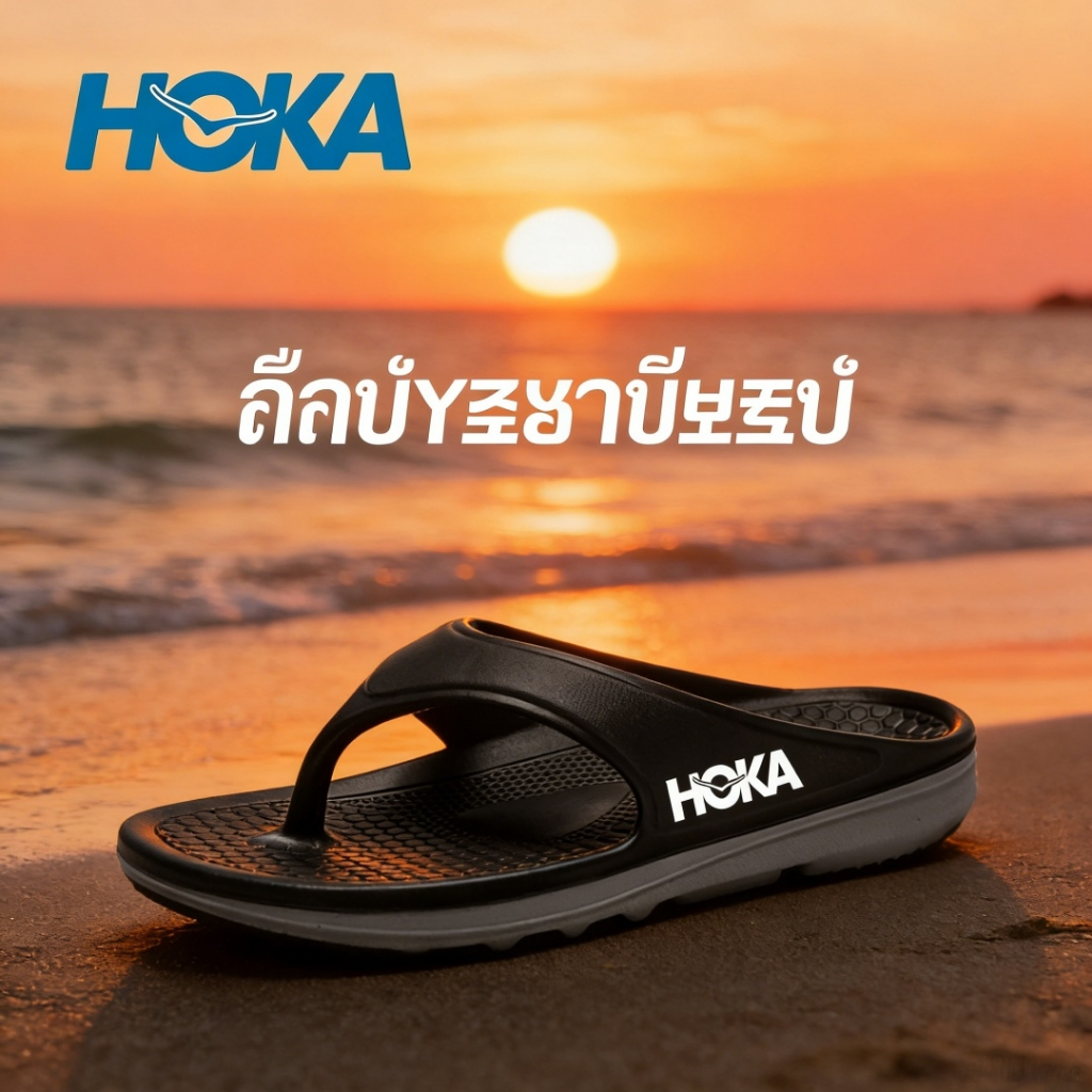 Hoka รองเท้าแตะผู้ชาย Flip-Flops ชายหาดกลางแจ้งกีฬาในร่มหนาSoled Shock Absorption