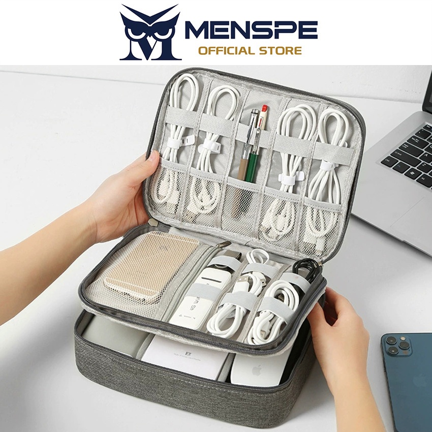 MENSPE Digital Storage Bag Travel Organizer Double Layer ความจุขนาดใหญ่กระเป๋าแกดเจ็ตอิเล็กทรอนิกส์ USB Cable Storage Bags