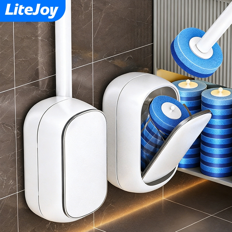LiteJoy แปรงขัดโถส้วมแบบใช้แล้วทิ้ง 6 ชิ้น หัวแปรงผสมน้ำยาฆ่าเชื้อ ฝาปิดเปิดอัตโนมัติ แขวนผนังประหยัดพื้นที่ หัวแปรงหมุนได้ 360 องศา เปลี่ยนหัวได้ง่าย มีแผ่นติดผนังและอะไหล่ครบชุด สินค้าของแท้ มีพร้อมส่งทันที
