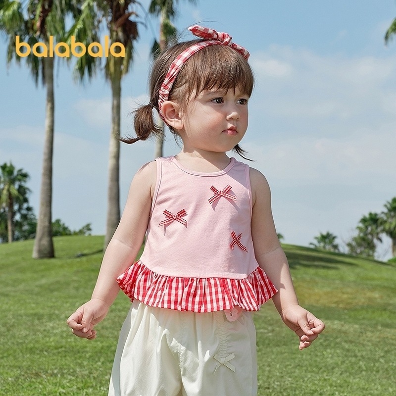 Balabala เสื้อกั๊กเด็ก Patchwork ดีไซน์น่ารัก สวมใส่ง่ายสำหรับหนูน้อยในวันพักผ่อนและฤดูร้อน