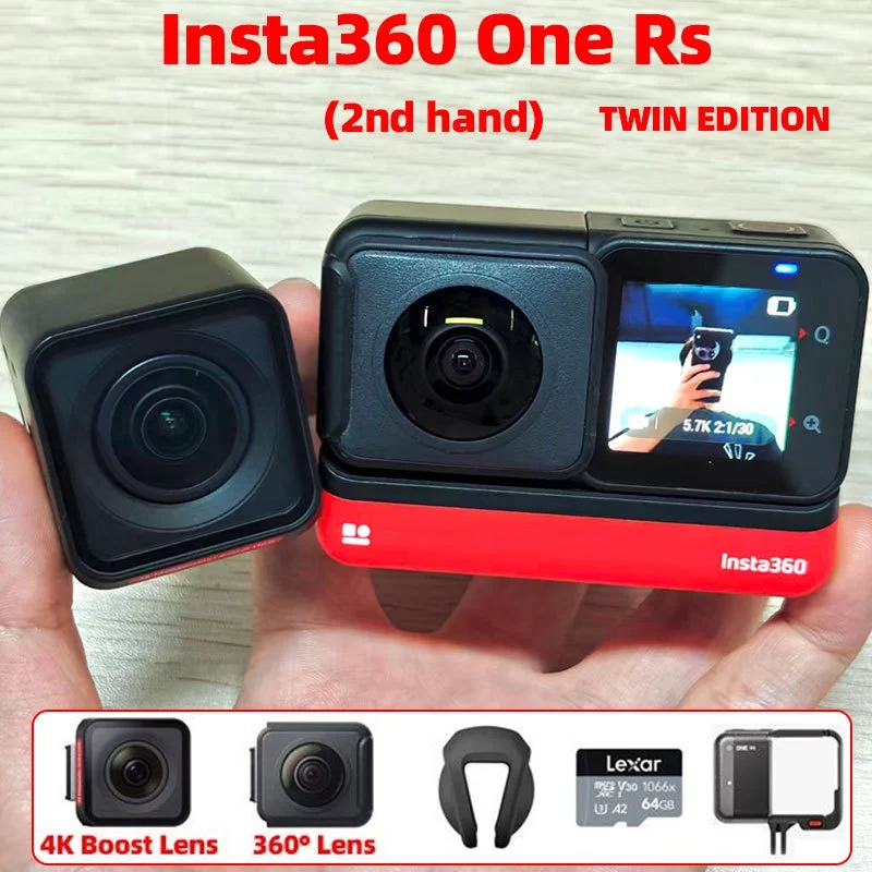 กล้องแอ็คชั่นมือสองสำหรับ Insta360 ONE RS Twin Edition 4K เลนส์ Boost และเลนส์คู่ 360 Mod ระบบกันสั่น FlowState กล้องพาโนรามา Used