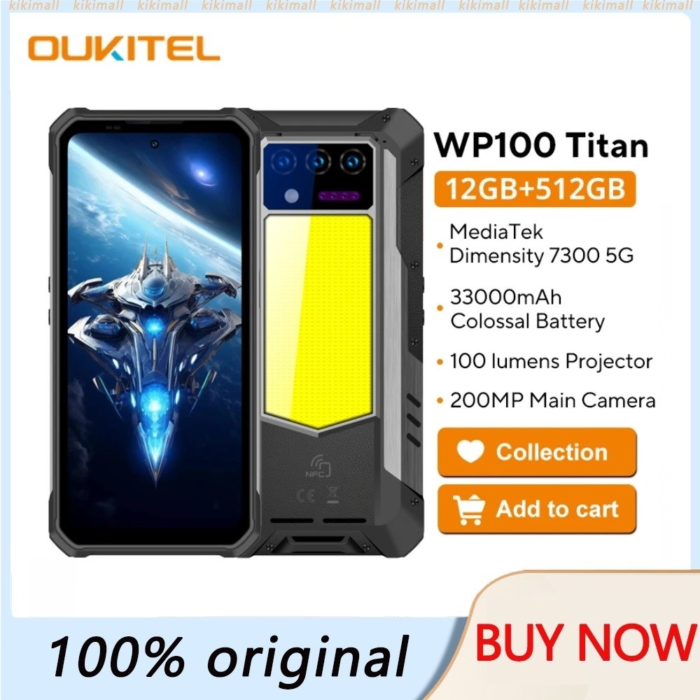 Oukitel WP100 Titan โทรศัพท์ที่ทนทาน 33000mAh 66W Charger 200MP กล้องในตัวโปรเจคเตอร์ Camping Light 