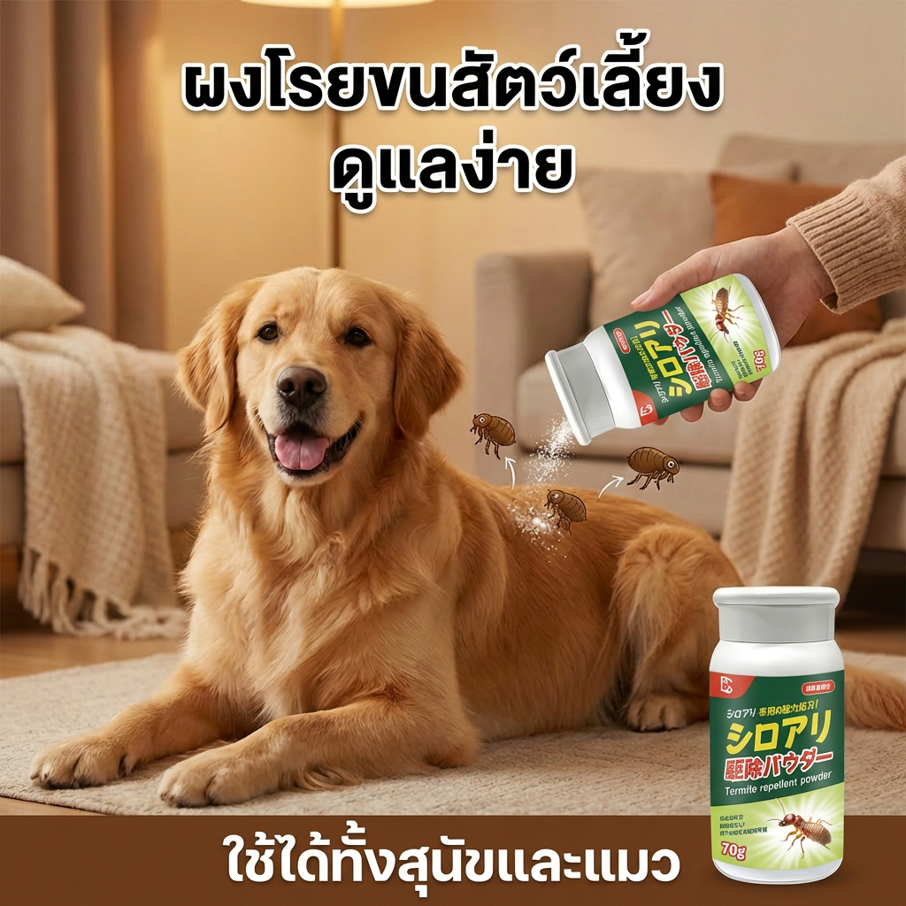ผงทศกัณฑ์กำจัดเห็บหมัด แป้งผงกำจัดเห็บหมัด ผงกำจัดเห็บ สำหรับน้องหมาและน้องแมว กำจัดตัวเบียน เช่น หมัด