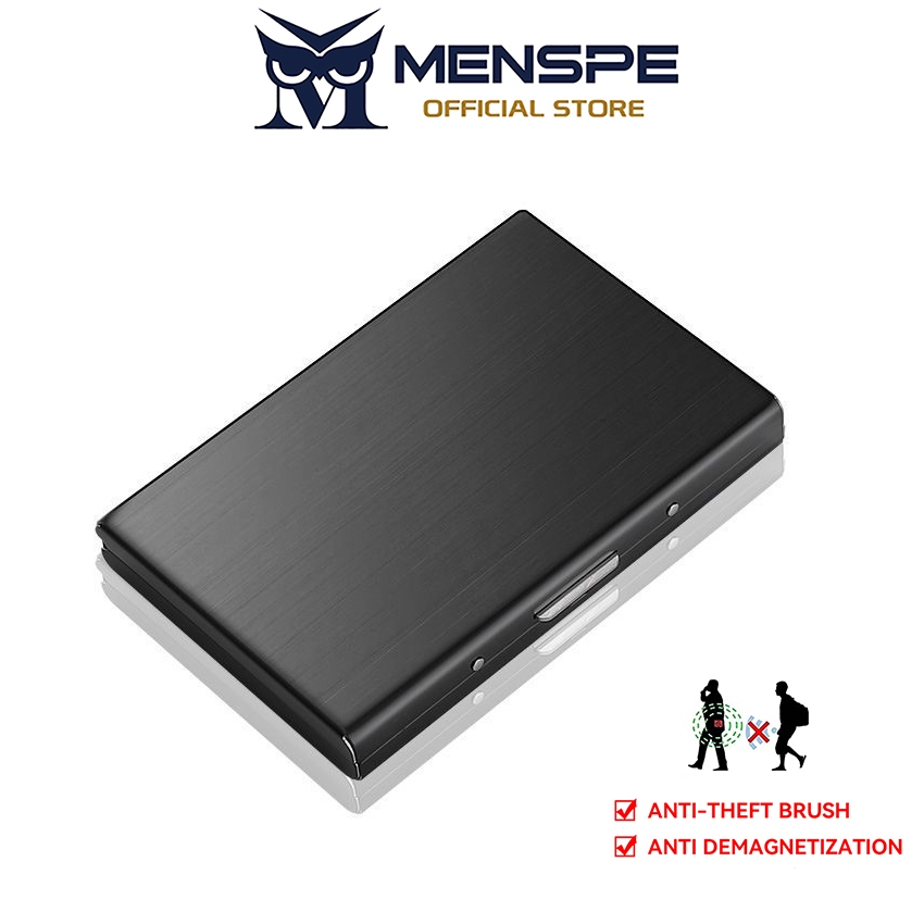 MENSPE ผู้ชายผู้หญิงกระเป๋าสตางค์ Unisex Multi-Functional RFID กระเป๋าสตางค์สแตนเลสแบบพกพากล่องการ์ดหลายตําแหน่งการ์ด