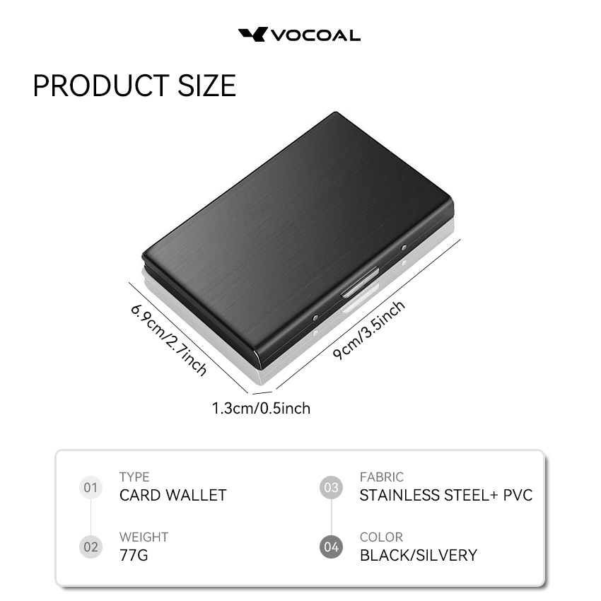 VOCOAL ผู้ชายผู้หญิงกระเป๋าสตางค์ Unisex Multi-Functional RFID กระเป๋าสตางค์สแตนเลสแบบพกพากล่อง Multi-Card ตําแหน่ง ID ผู้ถือบัตรเครดิต ราคา ถูกที่สุด ดีลบีเคเค แกลเลอรีภาพที่ 4