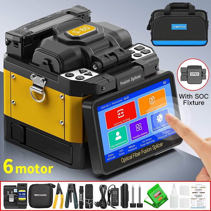 COMPTYCO S-70 ใหม่ 6 มอเตอร์หน้าจอสัมผัส Edition Fiber Optic S-80 Fusion Splicer Configuration OPM +