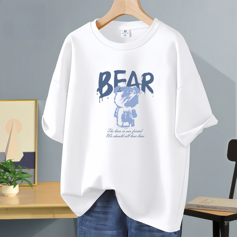 แฟชั่นพิมพ์รอบคอแขนสั้นผู้ชายสบายๆหลวมเสื้อยืด ส-3เอ็กแอล ขนาดสวมใส่สบายผ้าฝ้ายเสื้อยืดสไตล์ถนนแฟชั่นฤดูร้อนด้านบน