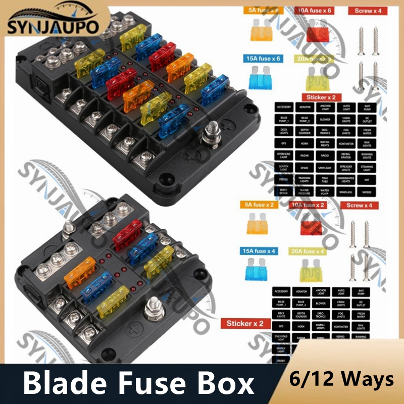 6-Way หรือ 12-Way รถเรือใบมีดฟิวส์กล่องบล็อกผู้ถือ LED ตัวบ่งชี้ 12V 32V Auto Marine กันน้ํา Power Distribution แผง Board