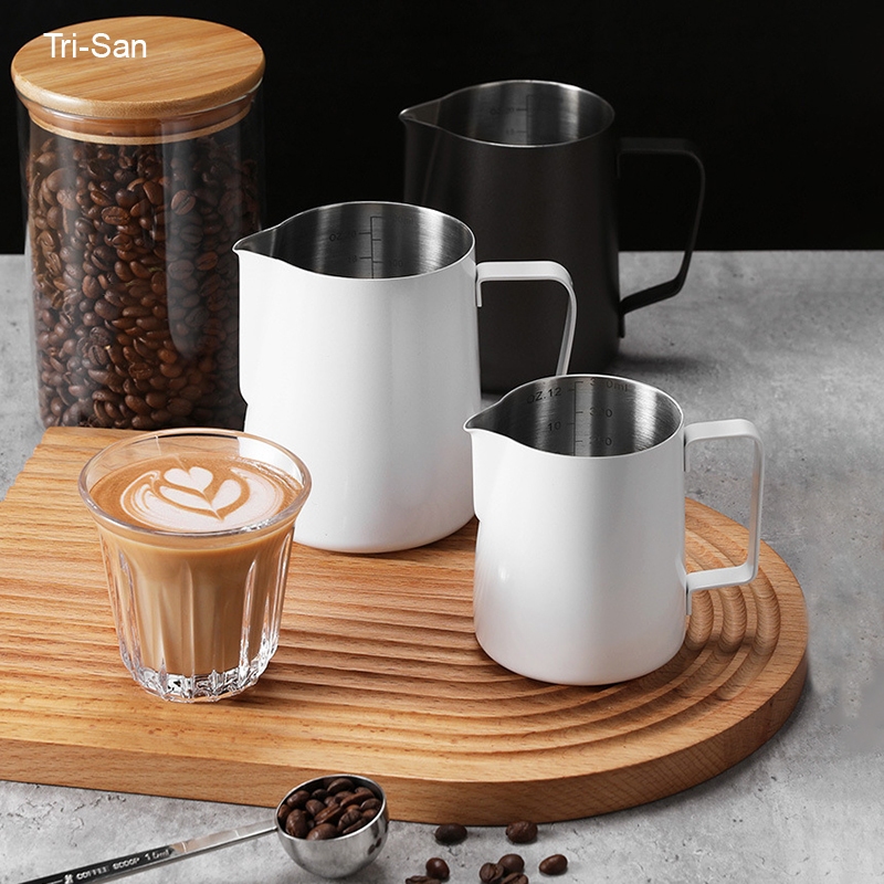 Latte Art Cup 304 สแตนเลสสตีลอุปกรณ์กาแฟนม Frothing เหยือก Latte Art ถ้วยโฟมนม Heart-Pulling Latte A