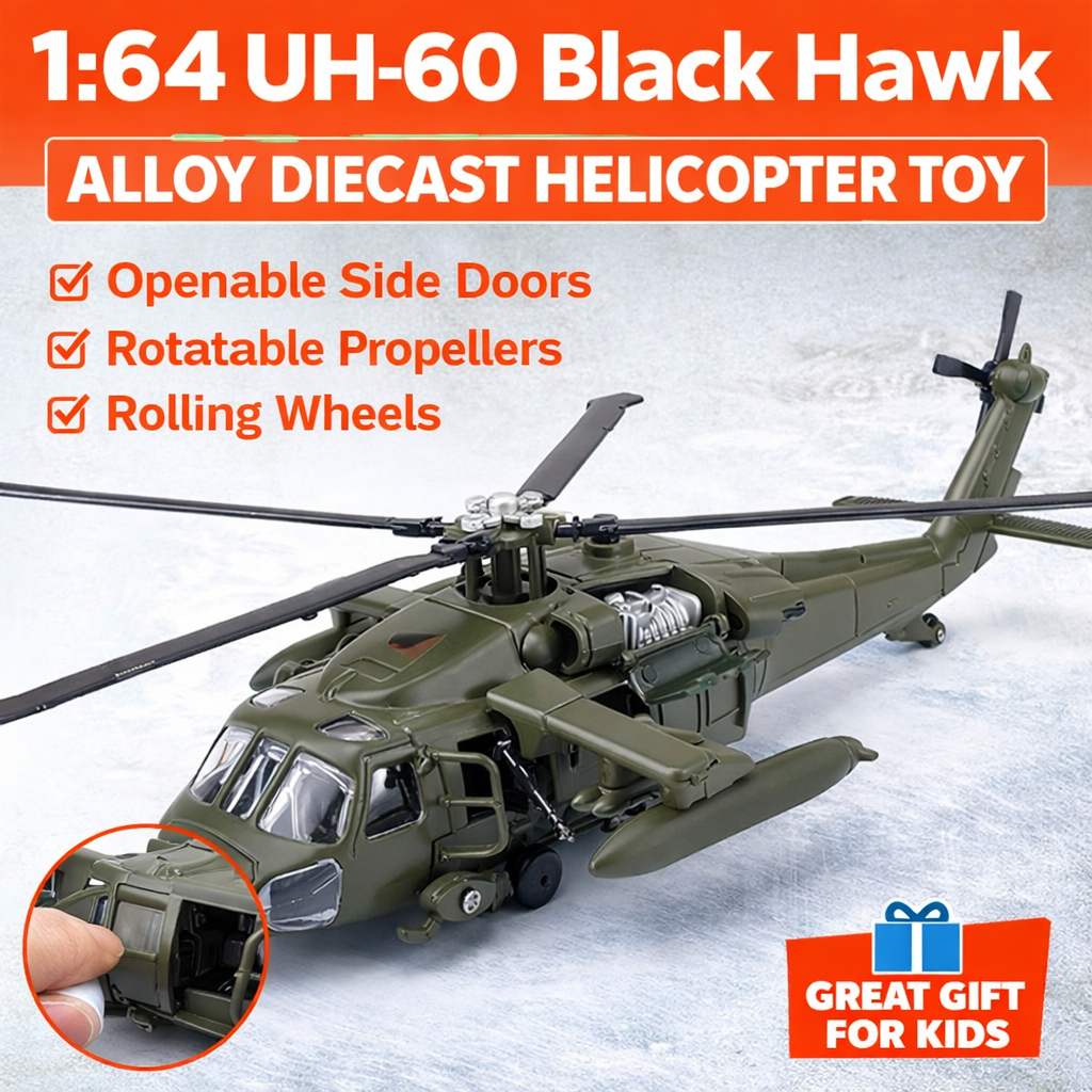 1:64 UH-60 Black Hawk Alloy Diecast Helicopter ของเล่นแสงเสียงสําหรับเด็กผู้ชาย