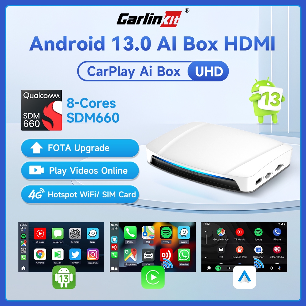 Carlinkit 2025 ใหม่ 8+128GB Android 13 CarPlay Ai Box UHD รองรับหลังคารถ/ด้านหลัง/หน้าจอรถรองที่ฉายออกมา SDM660