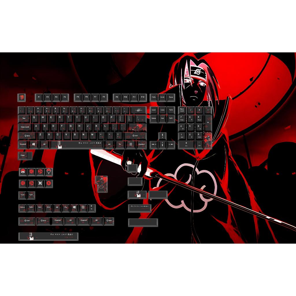 Xvx Hokage Keycaps โปรไฟล์เชอร์รี่พิมพ์ด้านข้าง Dye-sub วัสดุ PBT เข้ากันได้กับสวิตช์ MX ทั้งหมด Uchiha Itachi อะนิเมะ ACG สไตล์ชุดปุ่มกดสีดํา 140 คีย์