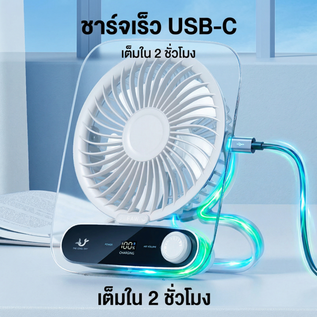 พัดลมตั้งแคมป์ลมสูงอายุการใช้งานแบตเตอรี่ยาวนานลม 3000มะห์ พัดลมพกพา