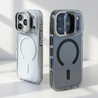 【Metal Bracket/Hight quality/Transparent Acrylic hard case/Gray】เคส compatible for iphone 11 12 13 14 15 16 17 pro max case