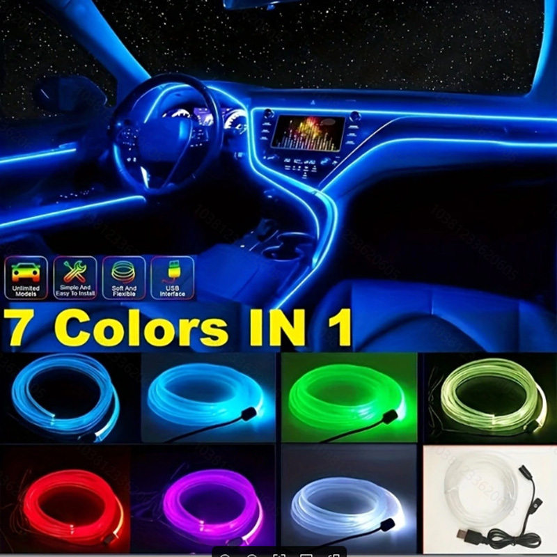 รถ LED ภายใน Strip Light, 7 in 1 พร้อม 1 M/2 M/3 M/4 M/5 M, 7 สีเปลี่ยน,Usb contorl รถยนต์บรรยากาศ