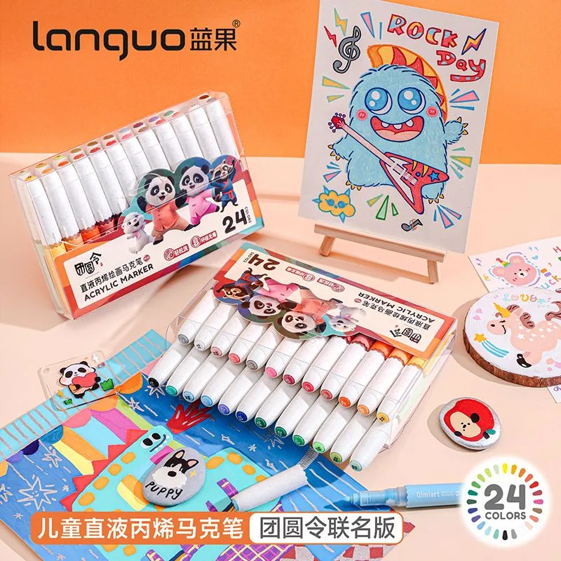 [Languo] 24 สี Reunion Order Co-Branded Straight Liquid Acrylic Marker ปลอดภัยปลอดสารพิษล้างทําความส