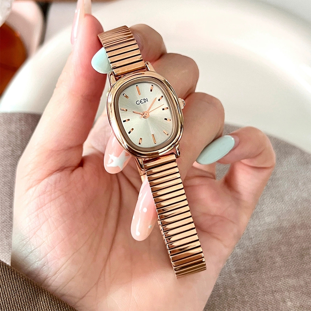 GEDI เกดี รูปไข่นาฬิกาผู้หญิงหรูหราหรูหราหรูหรากันน้ําสร้อยข้อมือเหล็กนาฬิกาควอตซ์สุภาพสตรี