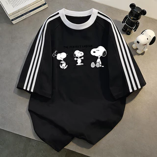 เสื้อยืดแขนสั้นคอกลม🔥วินเทจฟอกน้ำ Snoopy ลายการ์ตูน oversize ระบายอากาศ ผ้าคอตตอน 100% YG514
