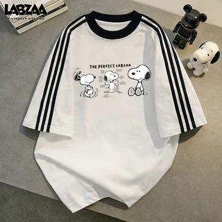 เสื้อยืดแขนสั้นคอกลม🔥วินเทจฟอกน้ำ Snoopy ลายการ์ตูน oversize ระบายอากาศ ผ้าคอตตอน 100% YG514