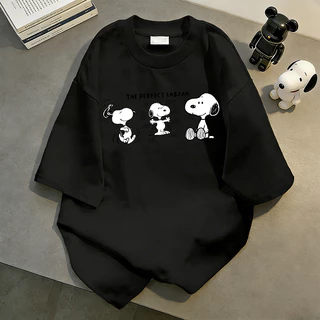 เสื้อยืดแขนสั้นคอกลม🔥วินเทจฟอกน้ำ Snoopy ลายการ์ตูน oversize ระบายอากาศ ผ้าคอตตอน 100% YG514