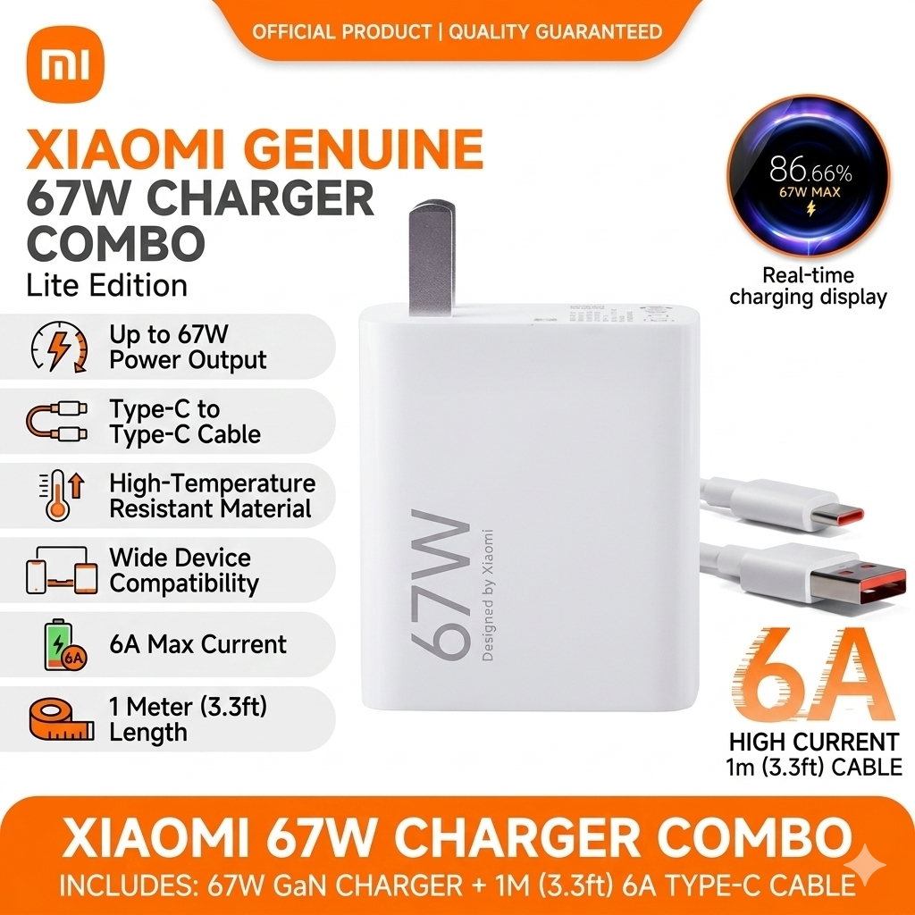 [ของแท้/ส่งด่วน] Xiaomi 67W Charging Combo ชุดชาร์จเร็ว Turbo Fast Charge หัวชาร์จ + สายชาร์จ 6A Typ