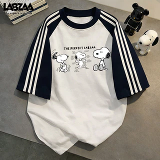 เสื้อยืดแขนสั้นคอกลม🔥วินเทจฟอกน้ำ Snoopy ลายการ์ตูน oversize ระบายอากาศ ผ้าคอตตอน 100% YG514