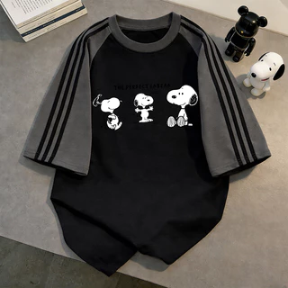 เสื้อยืดแขนสั้นคอกลม🔥วินเทจฟอกน้ำ Snoopy ลายการ์ตูน oversize ระบายอากาศ ผ้าคอตตอน 100% YG514