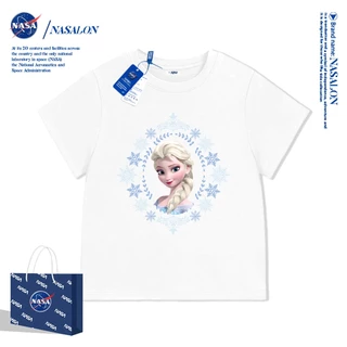 NASA เสื้อยืดเด็กแขนสั้น ผ้า cotton 100% สีขาว เสื้อเด็กผู้หญิง ลายการ์ตูนเจ้าหญิงเอลซ่า นุ่มสบาย ระบายอากาศดี