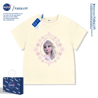 NASA เสื้อยืดเด็กแขนสั้น ผ้า cotton 100% สีขาว เสื้อเด็กผู้หญิง ลายการ์ตูนเจ้าหญิงเอลซ่า นุ่มสบาย ระบายอากาศดี