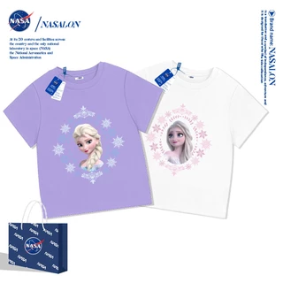 NASA เสื้อยืดเด็กแขนสั้น ผ้า cotton 100% สีขาว เสื้อเด็กผู้หญิง ลายการ์ตูนเจ้าหญิงเอลซ่า นุ่มสบาย ระบายอากาศดี