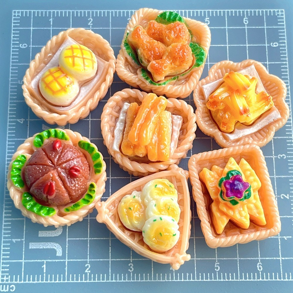 7 ชิ้นชุดเรซิ่น Kawaii อาหารเช้าเรซิ่น DIY อุปกรณ์โต๊ะบ้านตุ๊กตา Miniature รูปปั้นตกแต่งประติมากรรมตกแต่ง