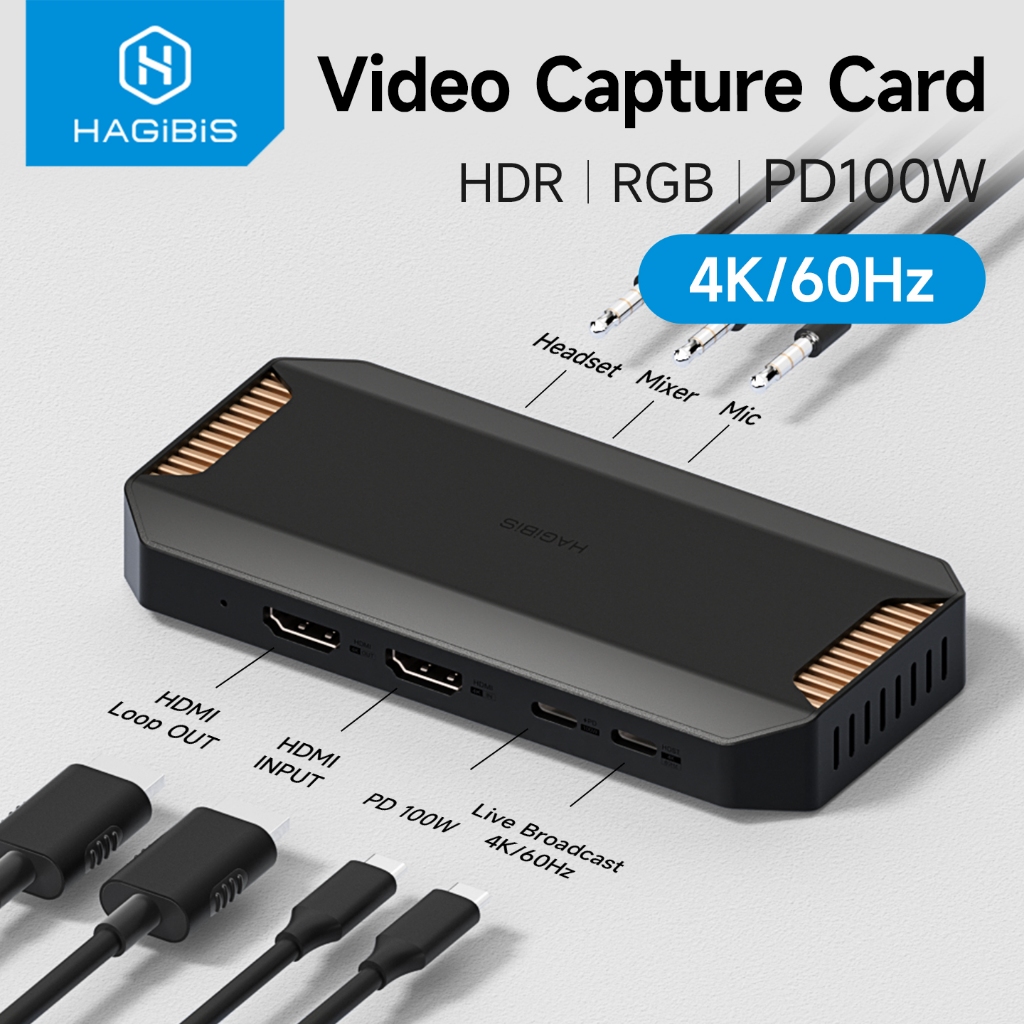 การ์ดจับภาพวิดีโอ Hagibis 4K สําหรับสตรีมมิ่งและเกม VRR RGB HDR รองรับผ่านสําหรับ Switch2 Xbox PS5/4