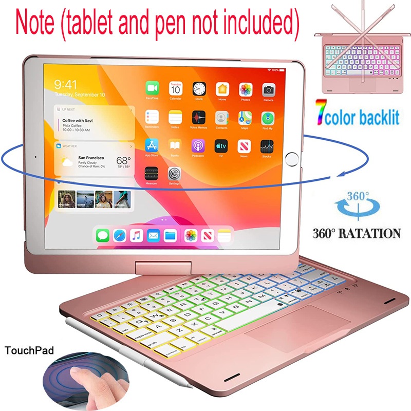 เคสคีย์บอร์ดทัชแพดสําหรับiPad 7th 8th 9th gen 10th 11th generation A16 Wireless BacklightบลูทูธTrackpadคีย์บอร์ดสําหรับiPad Air 3 4 5 Air 11 M2 M3 M4 Pro 11 M4 M5 ปลอก