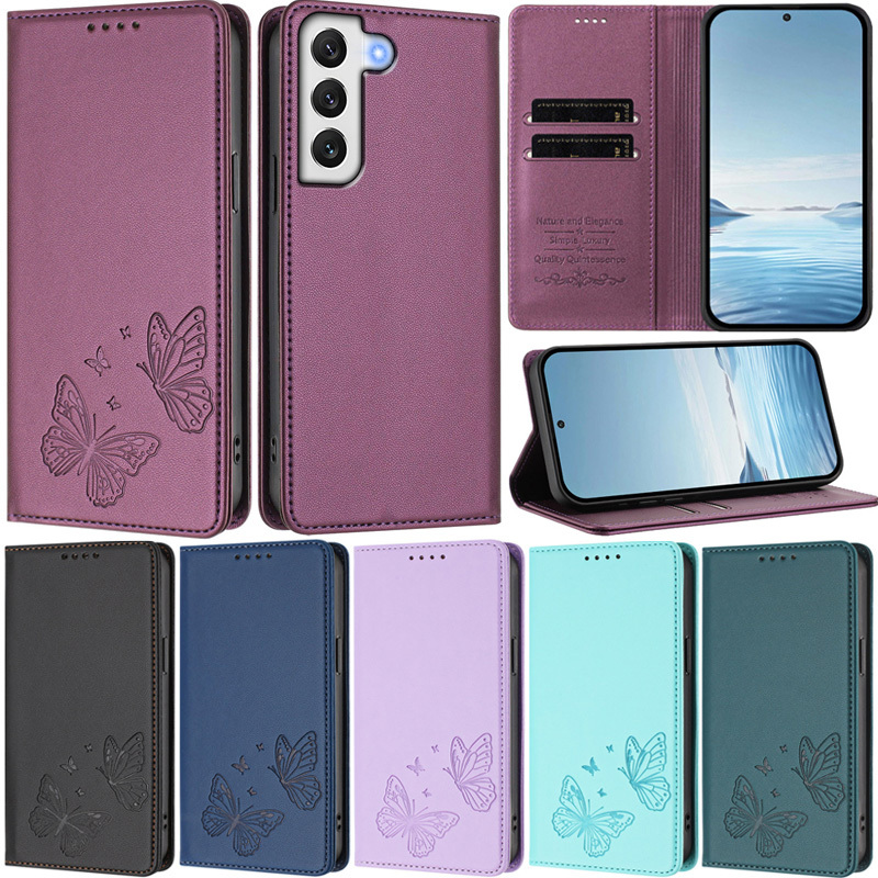 ปลอกหรูหราสําหรับ Samsung Galaxy S21 FE S22 Ultra S21 Ultra S20 Ultra S22 Plus S20 + S21 + กระเป๋าสตางค์ผีเสื้อหนัง PU นุ่มช่องใส่การ์ดผิวป้องกันพลิกขาตั้งฝาครอบหลายกรณี
