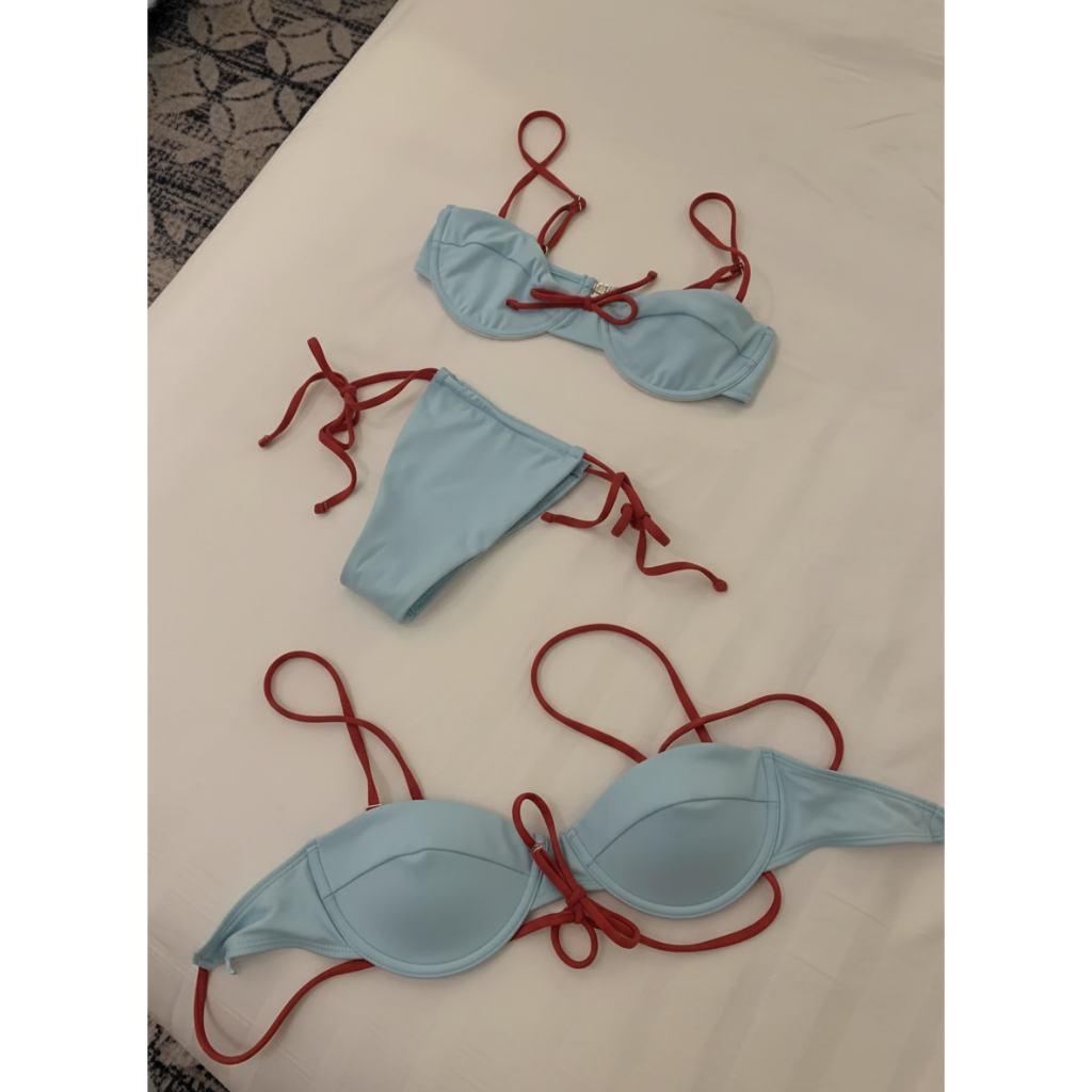 🔥ส่งไวจากไทย 🔥บิกินี่ เซ็กซี่ มีโครง ชุดว่ายน้ำผู้หญิง 2 ชิ้น bikini เซ็ตโทนฟ้า เชือกผูก ปรับได้