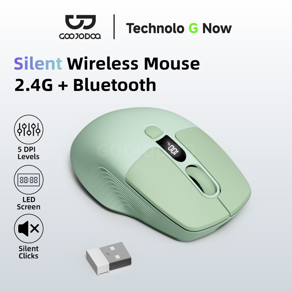 GOOJODOQ Triple Connectivity Mouse 2.4GHz และการออกแบบตามหลักสรีรศาสตร์เงียบ Bluetooth คู่พร้อมจอแสด