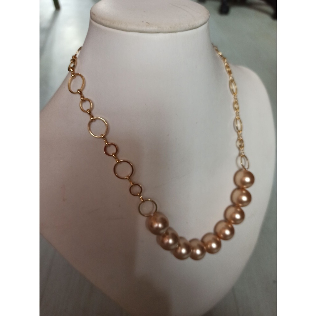(3.24-4.21)สร้อยคอมุกเปลือกหอยทรงกลมแชมเปญ 14 มม. 14K Yellow GOLD บรรจุ