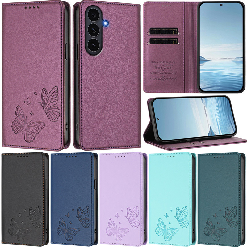 SAMSUNG หรูหราสําหรับSamsung Galaxy A05S A55 A35 A15 5G A25 A24 A34 A54 A14 5G A05 A15 4G A14 4Gกระเป๋าสตางค์ผีเสื้อนุ่มPUหนังช่องใส่การ์ดผิวป้องกันพลิกกรณี