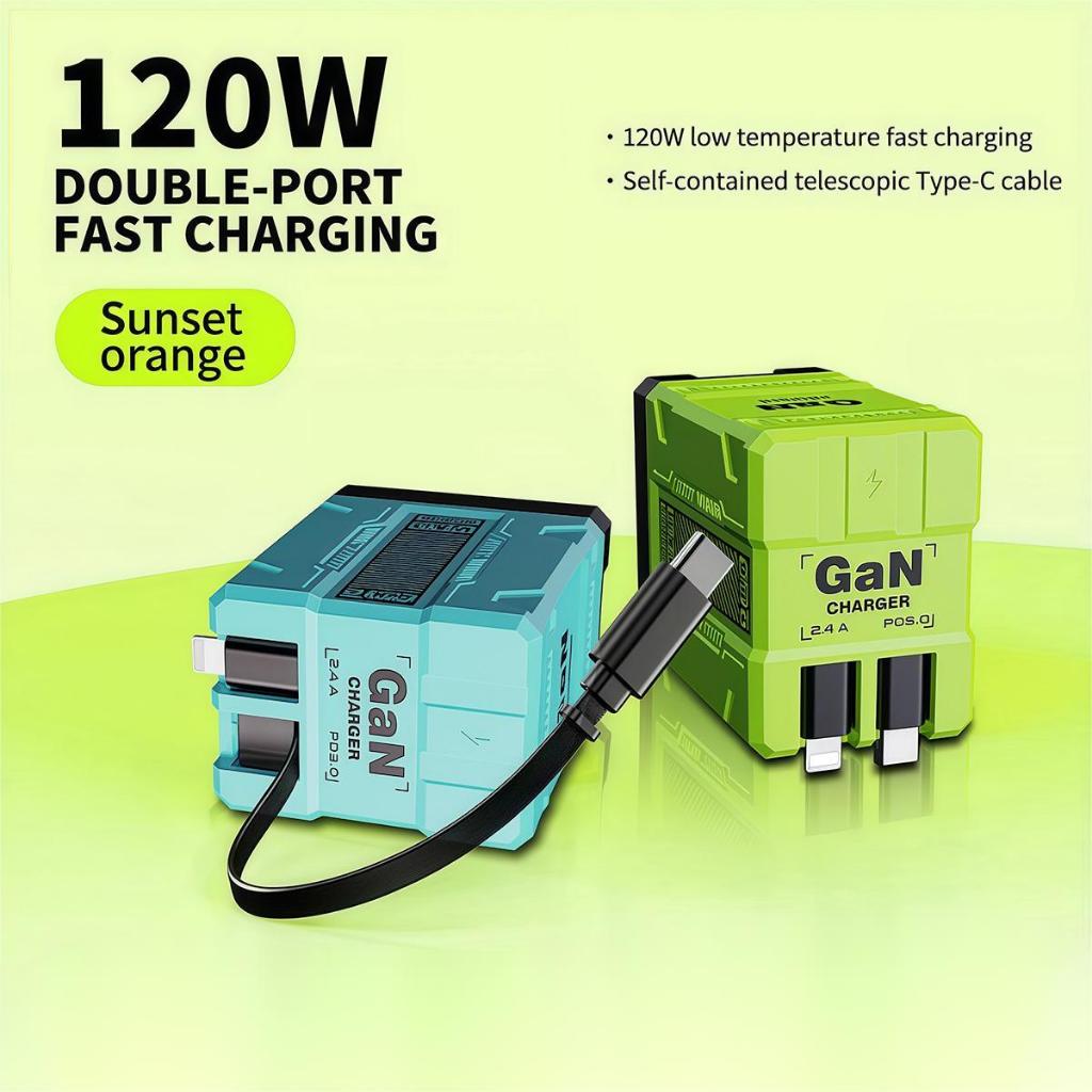 เครื่องชาร์จ GaN ใช้ได้กับ Fast Charger 120W, Type-C และแบบพับเก็บได้ Ightning Data Cable, อะแดปเตอร์พกพา, เหมาะสําหรับอุปกรณ์ i & p 16 ประเภท, Pad, M & Book, รองรับการชาร์จเร็วหลายอุปกรณ์, การชาร์จแบบพับได้, เหมาะสําหรับผลิตภัณฑ์อิเล็กทรอนิกส์และโทรศัพท์
